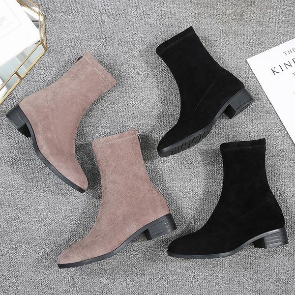 

boots large short women autumn square elastic thin children, Black