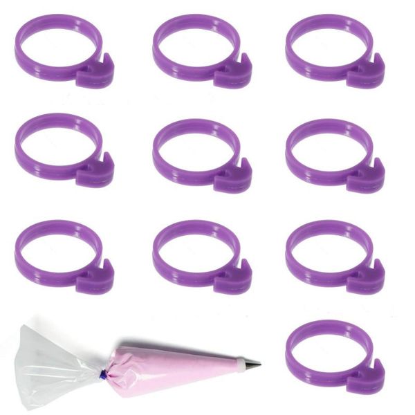 

10 pieces silicone icing bag ties fixed rings diy reusable piping decorating bag rubber band lashing no leaks pastry tool