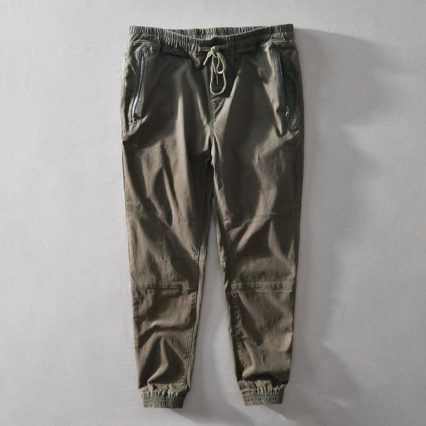 

men's pants men army green color elastic waist pencil fashion streetwear brand spring autumn trousers outdoor running, Black