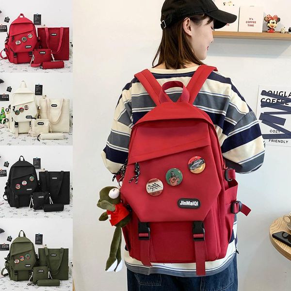 

school bags 2021 teenager boy girls bag large-capacity canvas outdoor travel backpack pen messenger tote 4pc