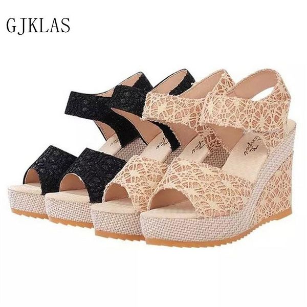 

sandals wedges shoes for women platform casuales summer high heel sandal korean fashion wedge heels woman, Black