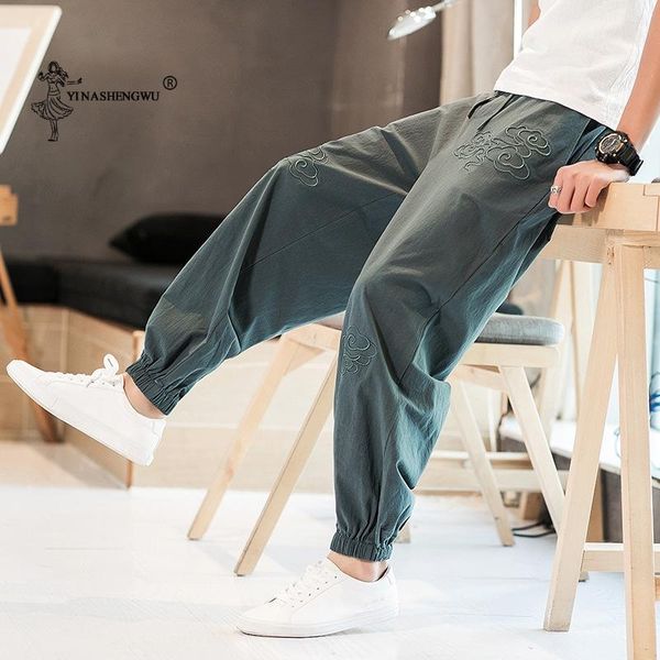 

ethnic clothing japanese casual kimono men pants loose harajuku trousers japan traditional asian yukata style embroidered harem costume clot, Red