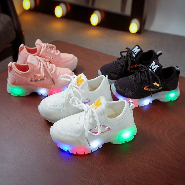 

children boys led shoes luminous sneakers children shoes with light sneakers glowing baby toddler boy tenis led infantil 210303, Black