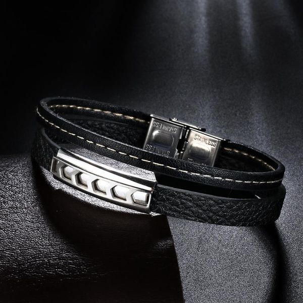 

charm bracelets trend design multi-layer hand-woven leather bracelet men's stainless steel fashion personality gift spot wholesale, Golden;silver