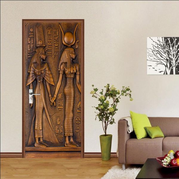 

wallpapers creative environmental protection 3d egyptian pharaoh door stickers renovation self-adhesive bedroom wall