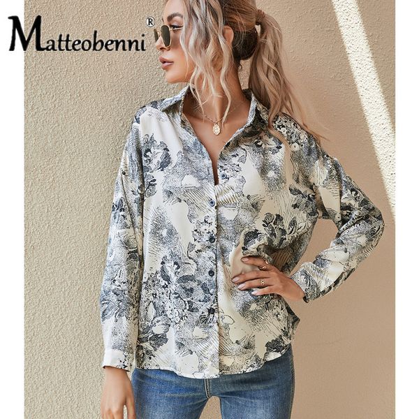 

2021 spring autumn new women casual streetwear print long sleeve shirt female with splash ink turn down collar thin shirts ru8l, White