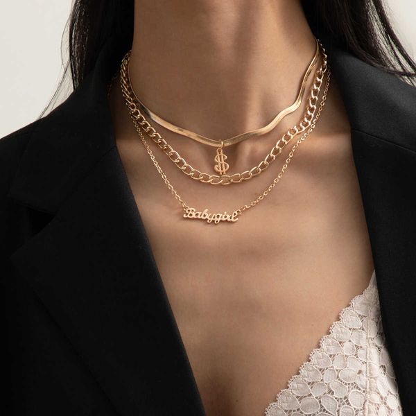 

multi layer snake bone chain necklace set, Silver