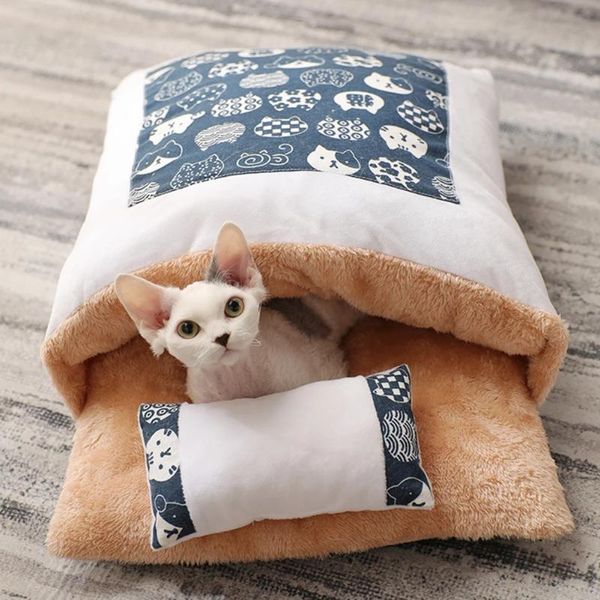 

cat beds & furniture bed house soft sleeping bag warm dog nest removable puppy kennel cushion with pillow pet fleece mat blanket