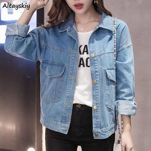 

women's jackets women solid denim jacket loose vintage casual arriving fashionable womens coats korean style all-match harajuku chic, Black;brown