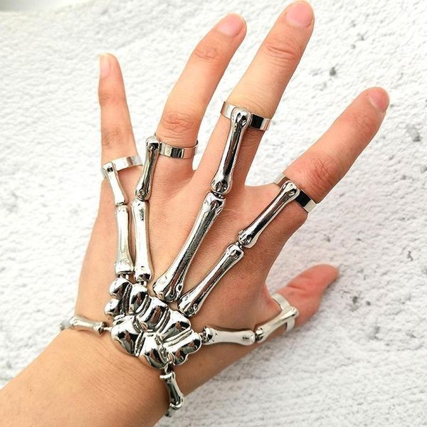 

bangle halloween bracelet for women gothic punk hand skull skeleton elasticity adjustable bangles femme party accessories, Black