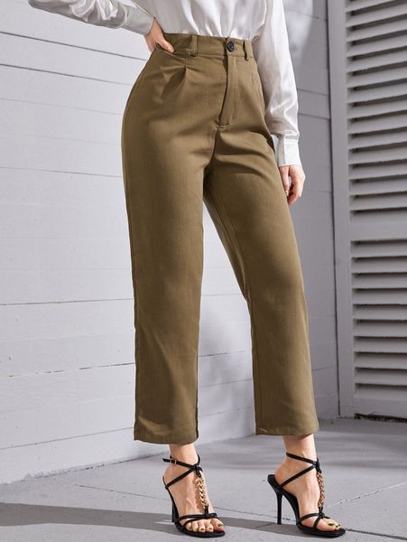 

high waist plicated detail tailored pants n6br#, Black;white