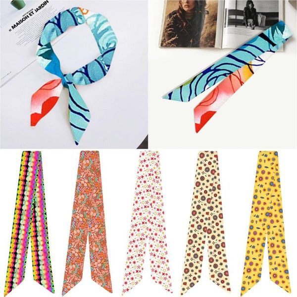 

little floral art pattern women's small silk scarf 1m mutiple-function twill handbag ribbons elegant female variety scarve, Blue;gray