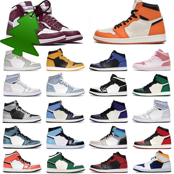 

1s jumpman basketball shoes high mid 1 men women hyper royal bordeaux university blue silver toe unc patent bred rust pink banned trainers h, Black