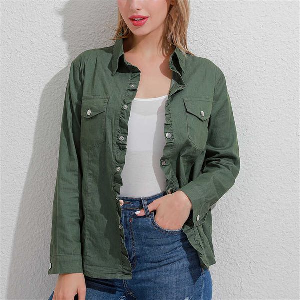 

2021 new winter herf jackets fashion women bodem slender mouths big mate denim shirt long mouwen dunne jas, Black;brown