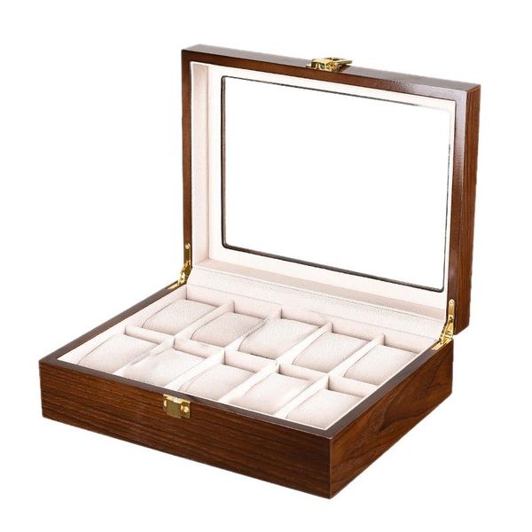 

10-bit watch storage box wooden storage box display coffee tree pattern light spray paint watch display jewelry, Pink;blue