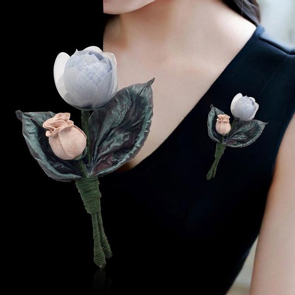 

pins, brooches 3d handmade flower ol box packing broche de flor fleur for hairpin/bag ornaments/shawl decoration, Gray