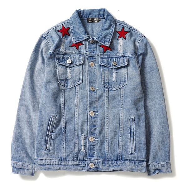 

2021 new masculina moda 100% algodo casacos de caminhoneiro ajuste fino gradiente bordado vermelho estrela denim jaqueta u6c2, Black;brown