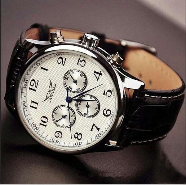 

wristwatches fashion jaragar automatic mechanical self-wind sport thin case calendar 24hour week dial real leather strap men wrist watch, Slivery;brown