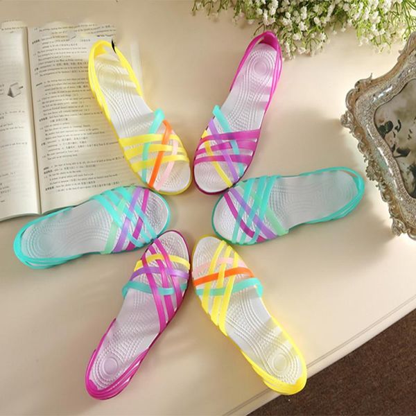 

peep toe jelly shoes women sandals summer casual women shoes candy color ladies sandals beach woman flat xkd4060, Black