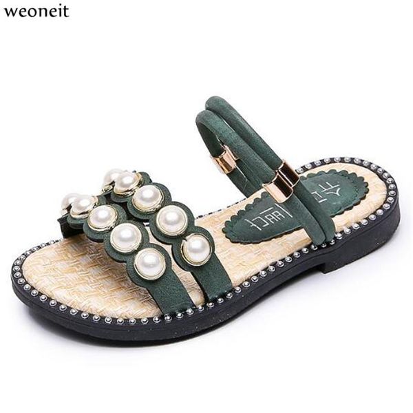 

slipper weoneit children' sweet princess shoes girls beading slippers 2021 two wear children slides for a girl, Black;grey