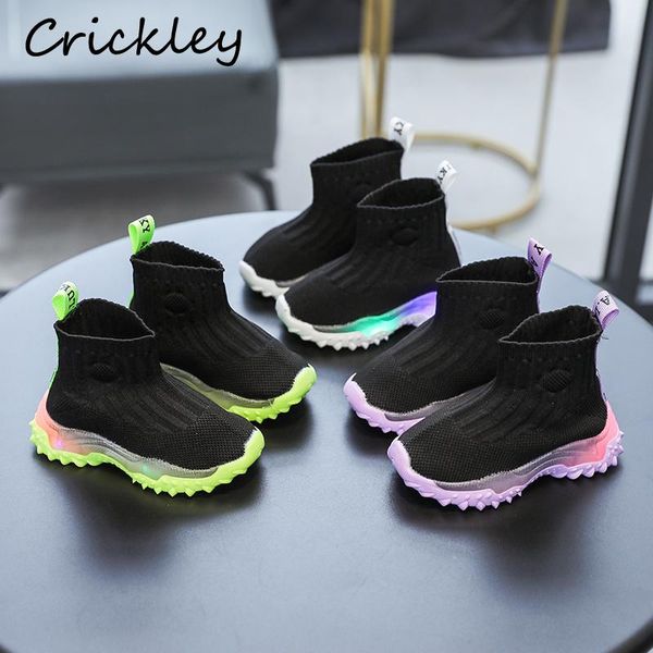 

athletic & outdoor led mesh children sneakers luminous knitting girls running shoes for boy sports breathable anti slip kids casual, Black