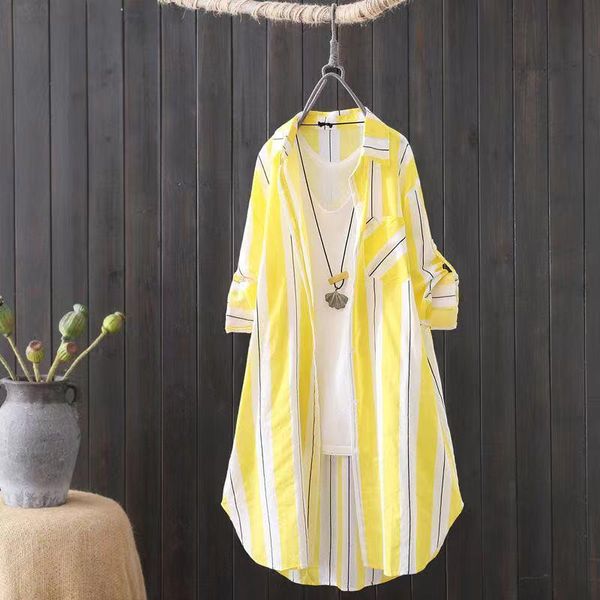 

women's jackets cotton shirt over sun coat women summer sunscreen casual blouses jacket female fashion striped loose long sleeve coats, Black;brown