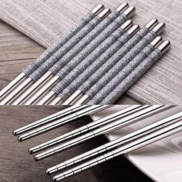 

1 pairs kitchen chopsticks white vine pattern stainless steel chopsticks metal drop shipping