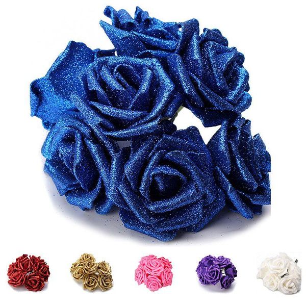 

7pcs foam glitter artificial rose decor, gold decorative flowers & wreaths