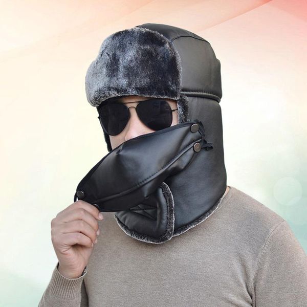 

winter warm men's hat plus thick windproof bomber hats with ears women's fur hat earmuffs beanie caps new ski cap(black)