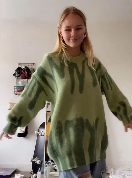 

spring and autumn period women sweater the easing show thin female tie dye knit printed sweaters, White;black