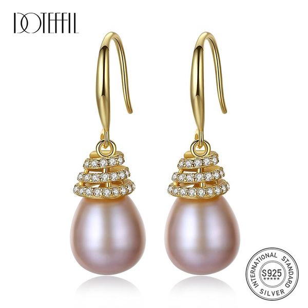 

dangle & chandelier doteffil 925 sterling silver white/pink/purple 10mm pearl zircon gold earrings for women wedding engagement charm je