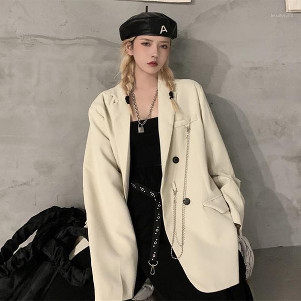 

suit jacket women's with chain double breasted trendy black ins retro loose street thin women 2021 spring autumn suits & blazers, White;black