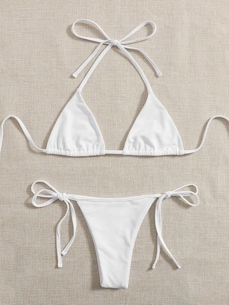 

triangle tie side bikini swimsuit 04cb#, White;black