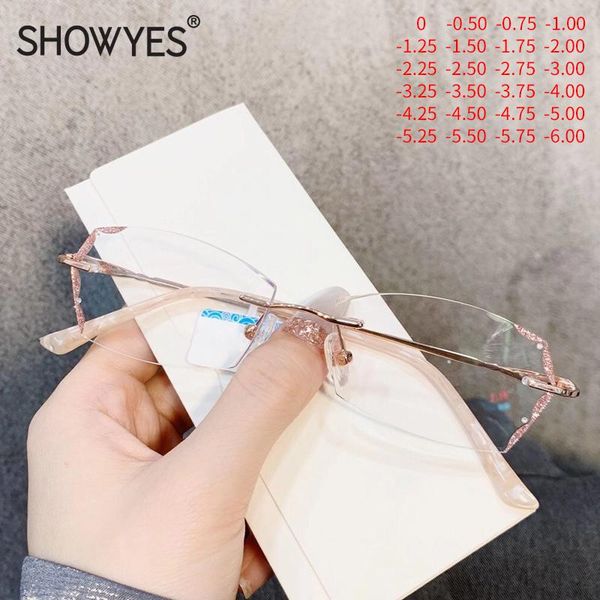 

sunglasses anti blue light filter rimless glasses myopia women prescription custom rose gold rhinestone frameless for elegant lady eyewear, White;black