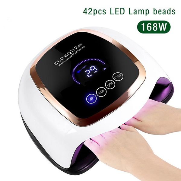 

nail dryers high power 168w blueque v3 uv lamp 42 leds fast curing gel polish dryer set four timer setting smart sensor tool