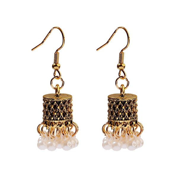 

vintage boho gypsy small gold bells indian drop earrings women orecchini jewelry pearl tassel ladies retro jhumka earrings, Silver
