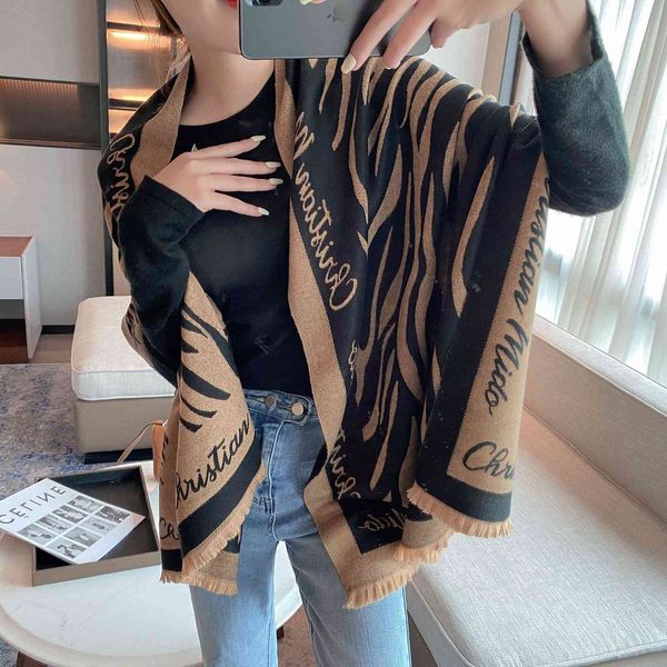 

70% off design warm thickened scarf female 2021 imitation cashmere double-sided bib air conditioning shawl short beard tassel versatile deco, Blue;gray