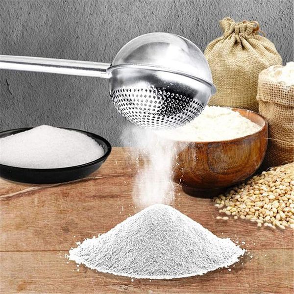 

baking & pastry tools stainless steel duster strainer fine mesh flour sifter sieve spring stick powdered sugar colander