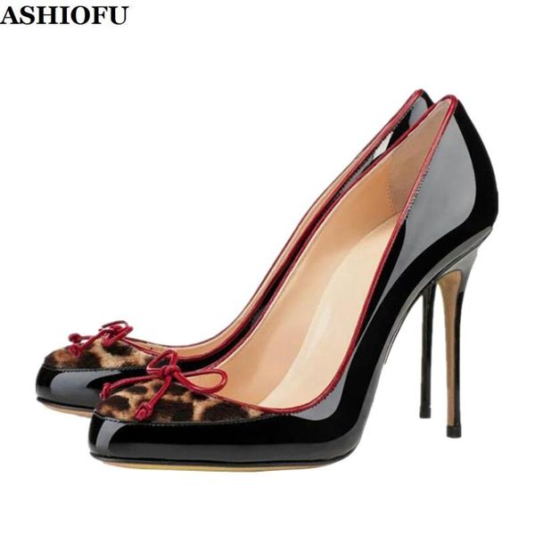 

dress shoes ashiofu handmade arrival ladies high heel pumps butter-knot party prom slip-on patent leather evening pump-shoes, Black