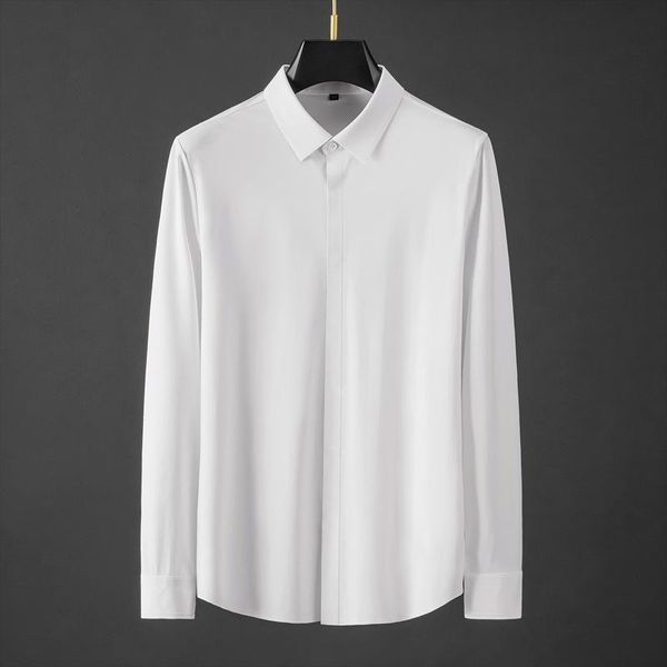

men's casual shirts autumn white male luxury long sleeve solid color mens fashion slim fit comfort dress 4xl, White;black