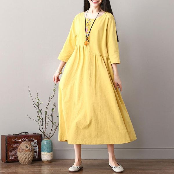 

casual dresses loose pullover robe large cotton linen long dress, Black;gray