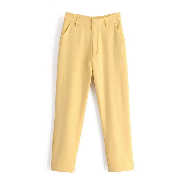 

2021 new women fashion yellow high waist pencil autumn female casual ankle-length pants office lady work wear trousers 2o0i, Black;white