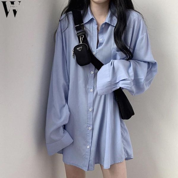 

women's blouses & shirts wyhhcj 2021 spring/summer women white plain loose oversized long female bf korean style blusas pockets