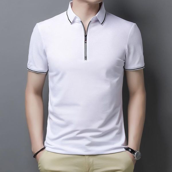 

men's polos 2021 summer short-sleeved t-shirt lapel half-sleeved half-zipper young and middle-aged fashion casual shirt men, White;black