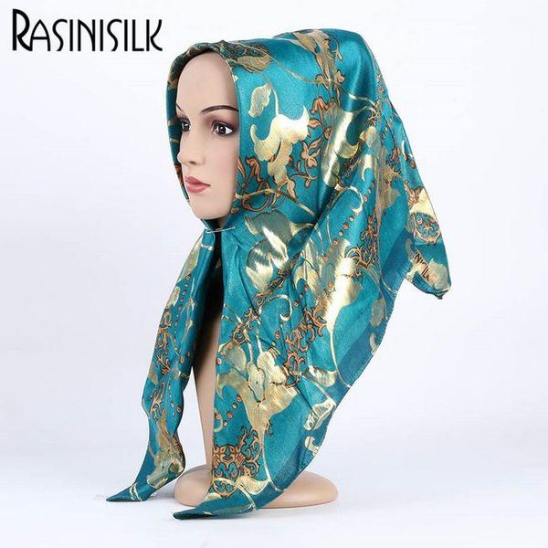 

1pc 100% silk jacquard scarf ladies square shawls wraps women hijab islam headband bufandas muslim sjaal 85*85cm scarves, Blue;gray