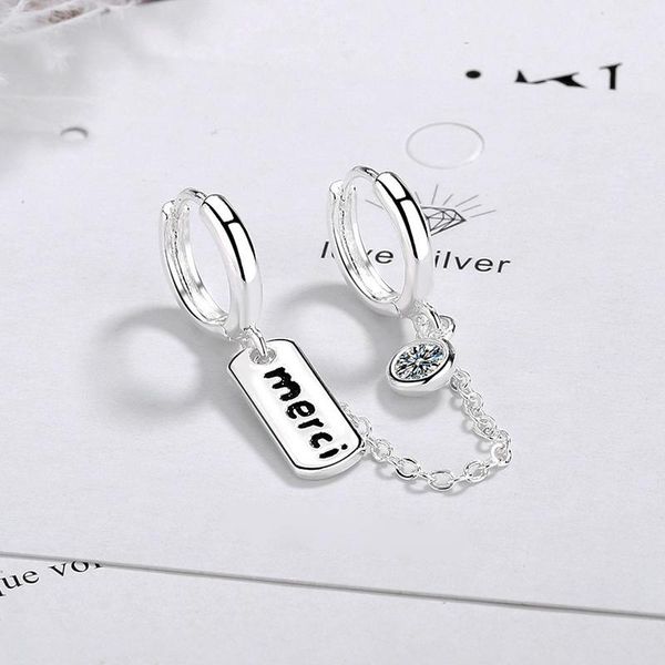 

hoop & huggie fashion two ear hole piercing earrings chain tassel silver color zircon simple bohemia female earring jewelry gifts merci, Golden;silver