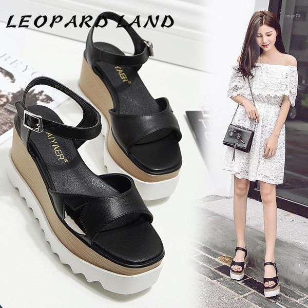 

sandals leopard land 2021 summer thick bottom platform heel peep toe high star women's wedge shoes casual hzb-0251, Black