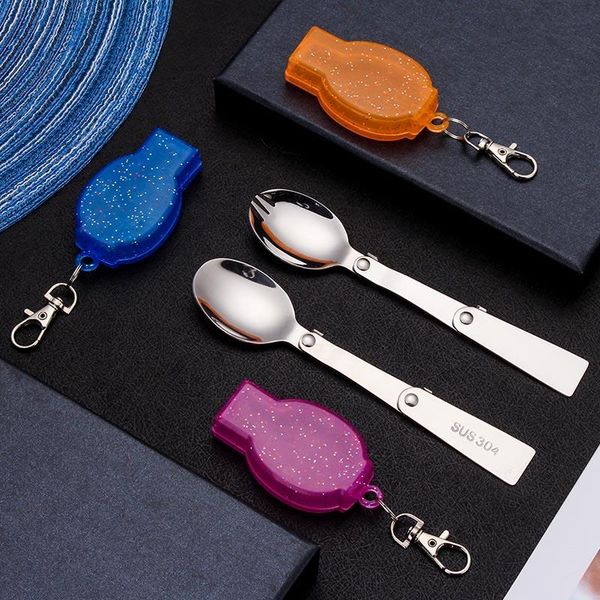 

folding portable kitchen accessories cutlery set stainless steel 1pcs spoon fork outdoor tableware camping hiking utensil