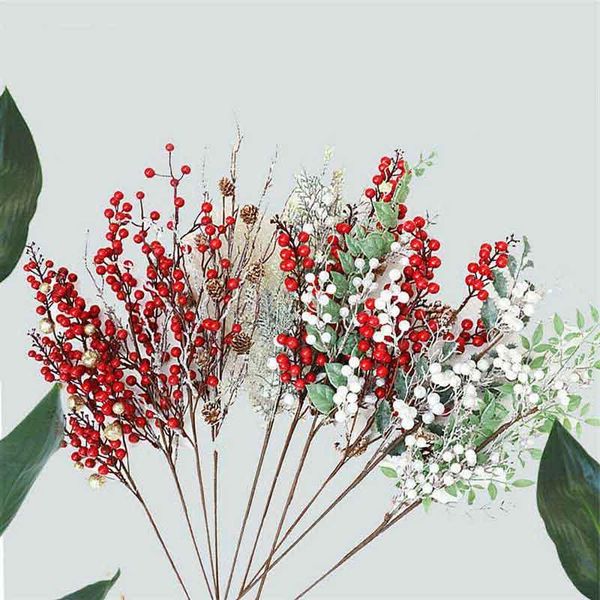 

christmas artificial branche pine berry cone red fruit for christmas decoration fake flower artificial pine tree branches