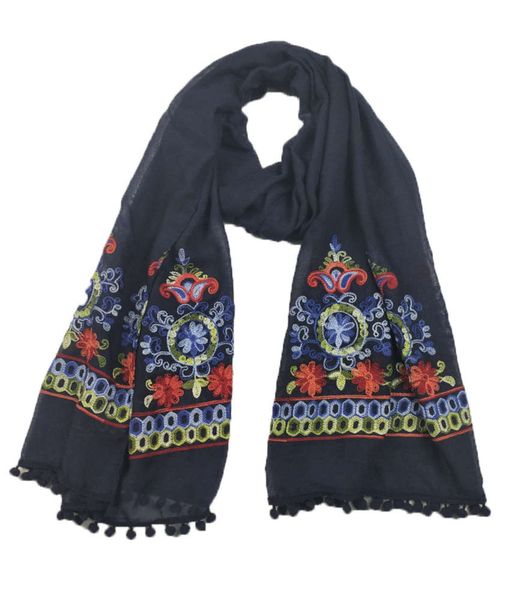 

designer 2020 popular new embroidery scarf national style fur ball shawl fashion versatile, Blue;black